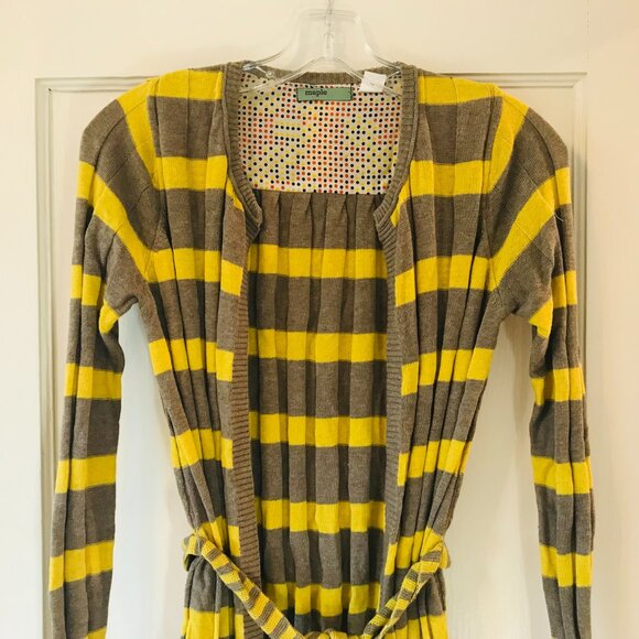 Anthropologie | Maple Switching Lanes Belted Striped Cardigan (Yellow/Brown) S - Picture 4 of 12